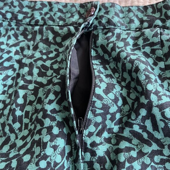 Vintage Kenar Linen Skirt Womens Small Teal Black Abstract Pencil High Waist 90s - Picture 7 of 10